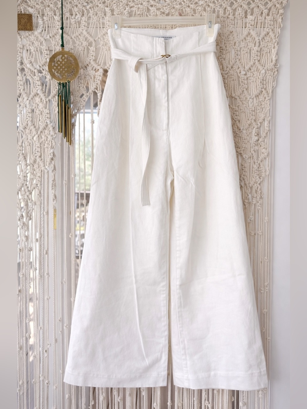 Philosophy di Lorenzo Serafini Ivory Belted Wide-Leg Pants High Waist IT 40/US 4